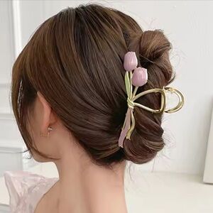 Purple Tulip Bow Metal Hair Clip